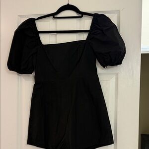 Elegant Black Puff Sleeve short jumpsuit